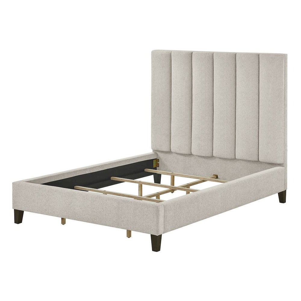 Modern Upholstered Low-Profile Bed Frame, Queen, Wheat Beige. Picture 2