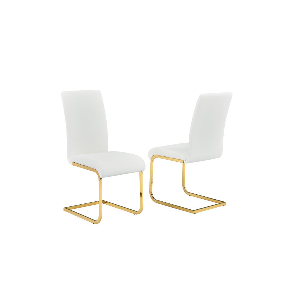 Alison Faux Leather Chrome Dining Side Chair in White/Gold (Set of 2). Picture 1