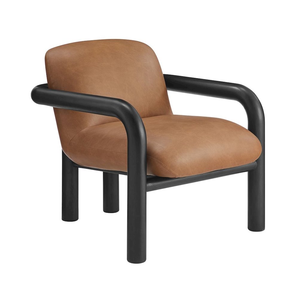 Modern Accent Chair with Treviso Dark Faux Leather Cushion, Set of 1, Black. Picture 1