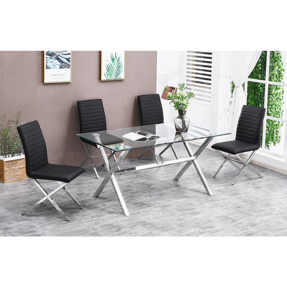 Best Master Furniture Timber 63" Modern Stainless Steel Dining Table in Silver. Picture 2