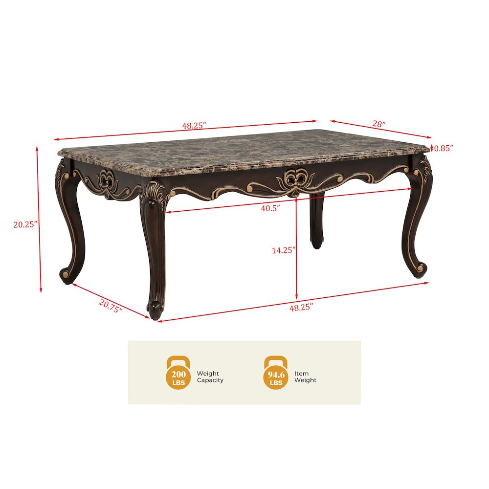 Tlerra Traditional Coffee Table, Brown Espresso. Picture 3