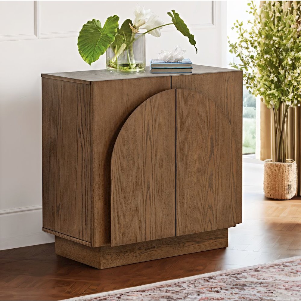 Questa Scandinavian Mid-Century 2-Door Cabinet with Arch Handles, Brown. Picture 2