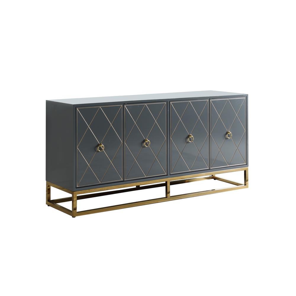Best Master Furniture Senior 64" Transitional Wood Sideboard in Gray/Gold Plated. Picture 1