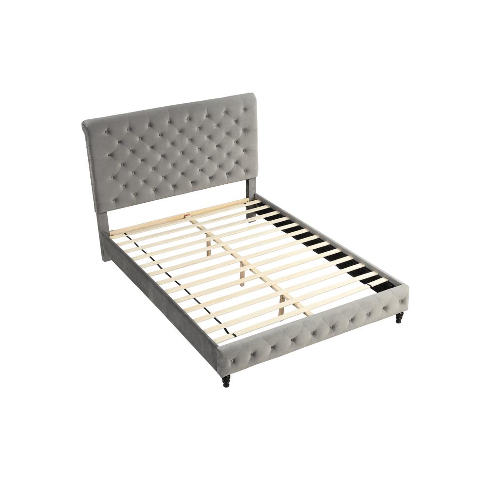 Ashley Tufted Velvet Fabric King Platform Bed in Gray. Picture 1