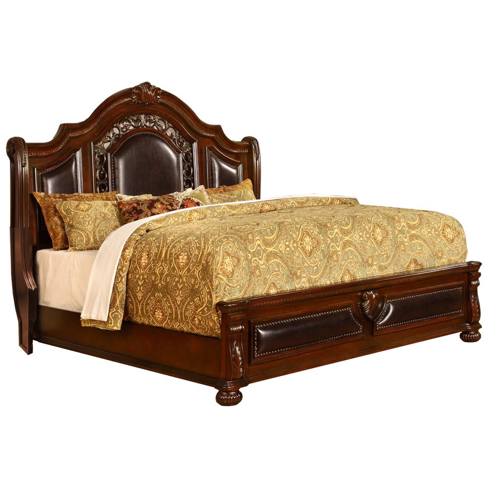 Bessy Traditional Cherry Wood Cali King Platform Bed. Picture 1