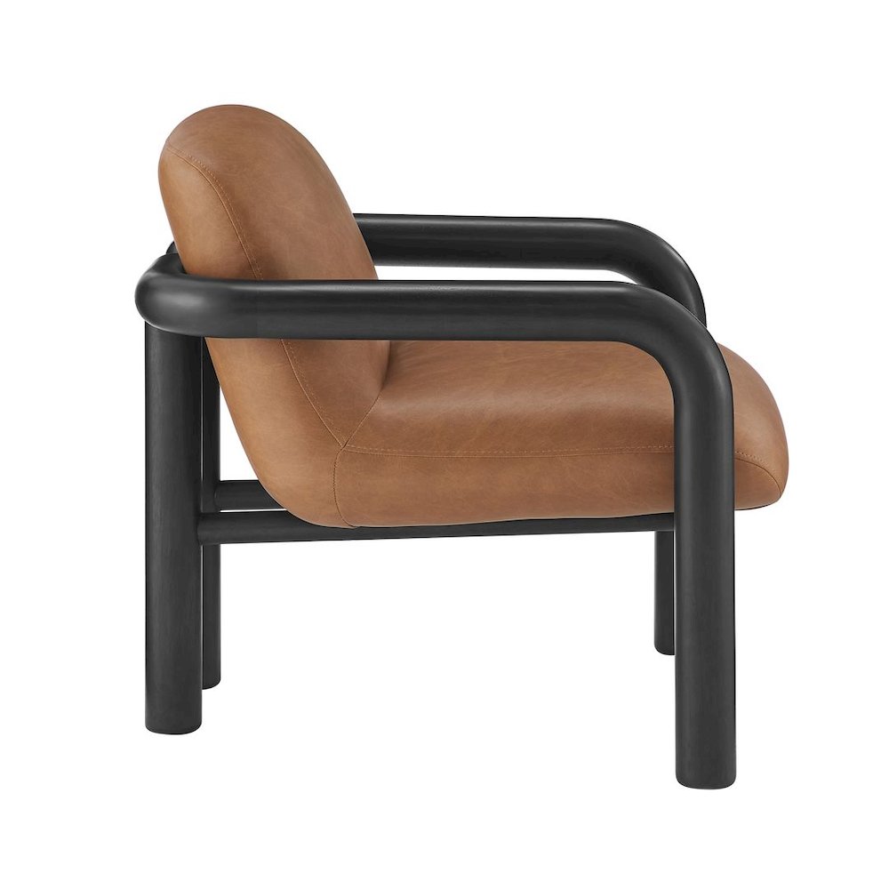 Modern Accent Chair with Treviso Dark Faux Leather Cushion, Set of 1, Black. Picture 3