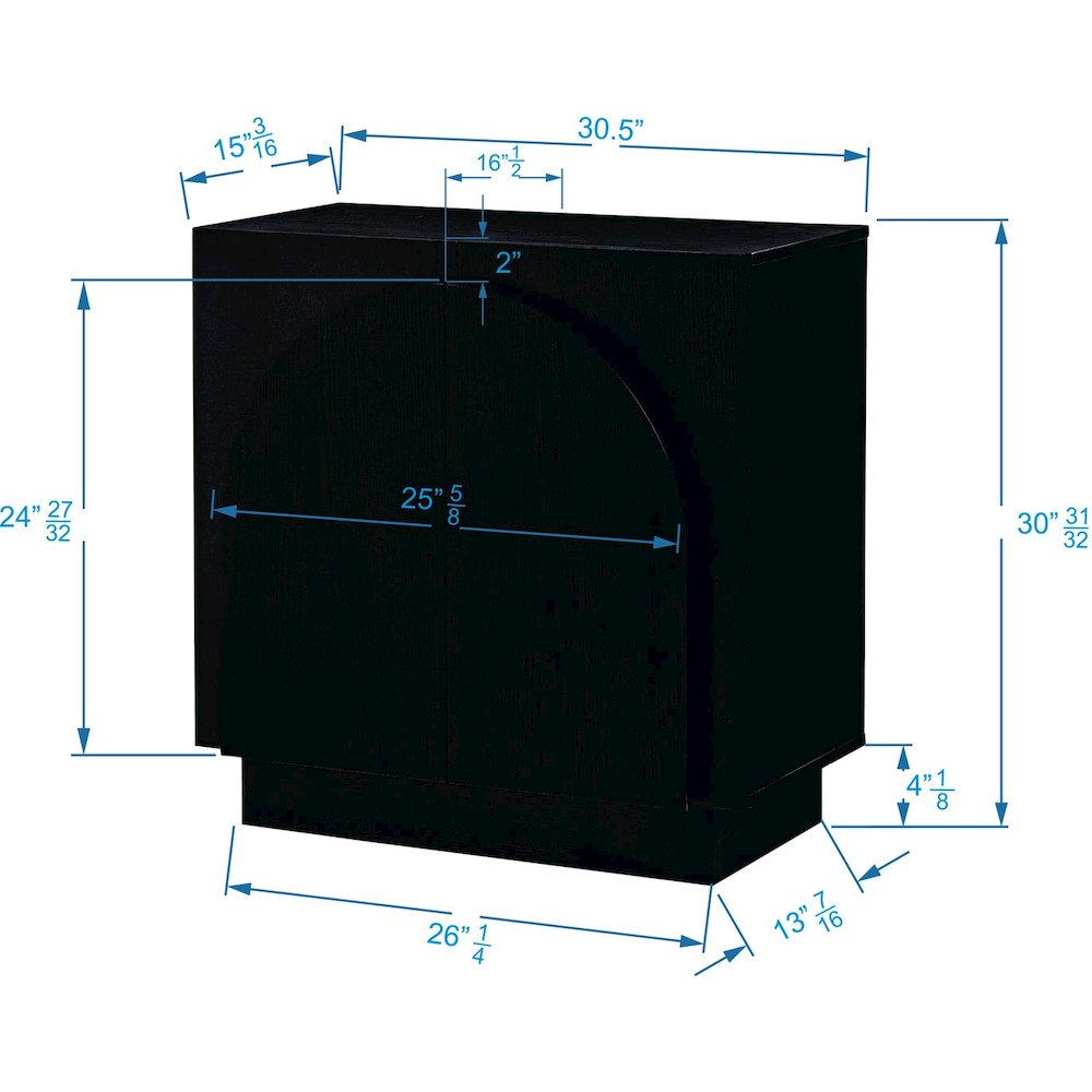 Questa Scandinavian Mid-Century 2-Door Cabinet with Arch Handles, Black. Picture 7