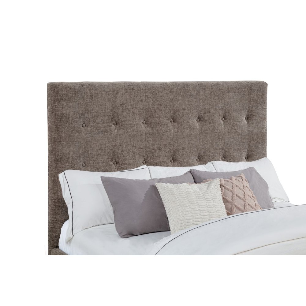 Upholstered Bed Frame with LED Fireplace Footboard, Eastern King, Grey Chenille. Picture 4