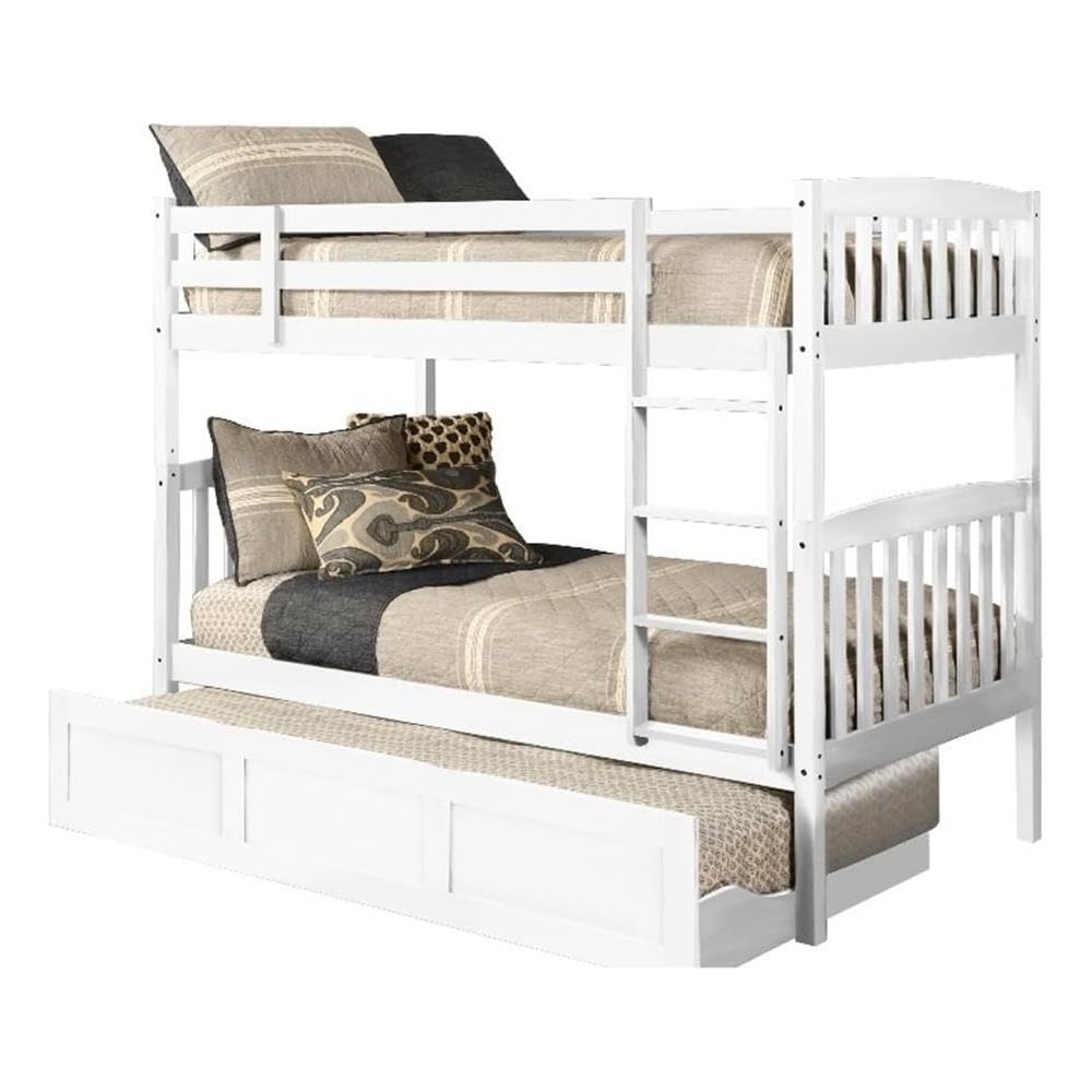 Claire Twin Wood Bunk Bed and Trundle Bed in White-Mattresses Not Included. Picture 1