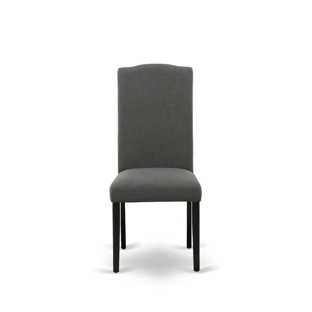 7 Piece Modern Dining Table Set Consist of a Rectangle Wooden Table and 6 Dark Gotham Linen Fabric Upholstered Chairs, Black. Picture 3