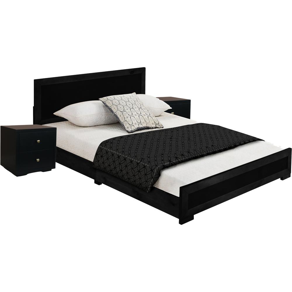Trent Wooden Platform Bed in Black, King with 2 Nightstands. Picture 2