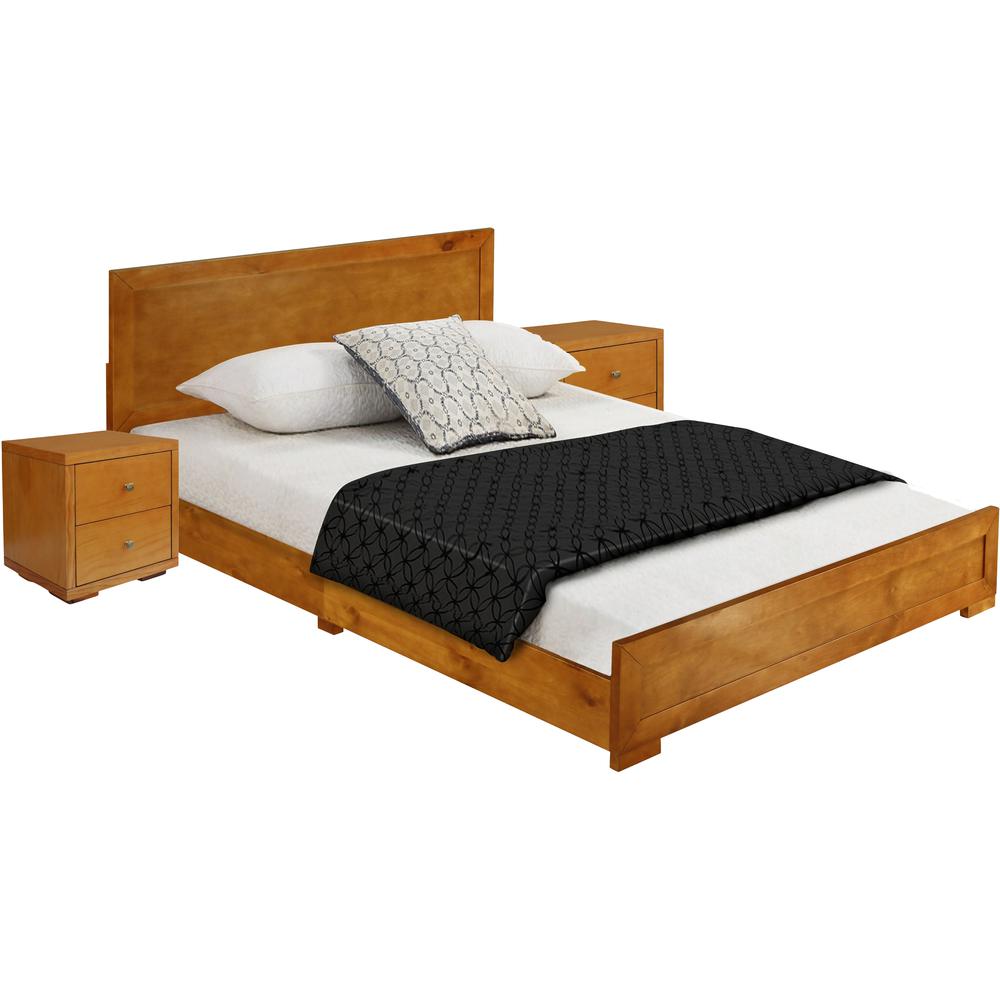 Trent Wooden Platform Bed in Oak, King with 2 Nightstands. Picture 2
