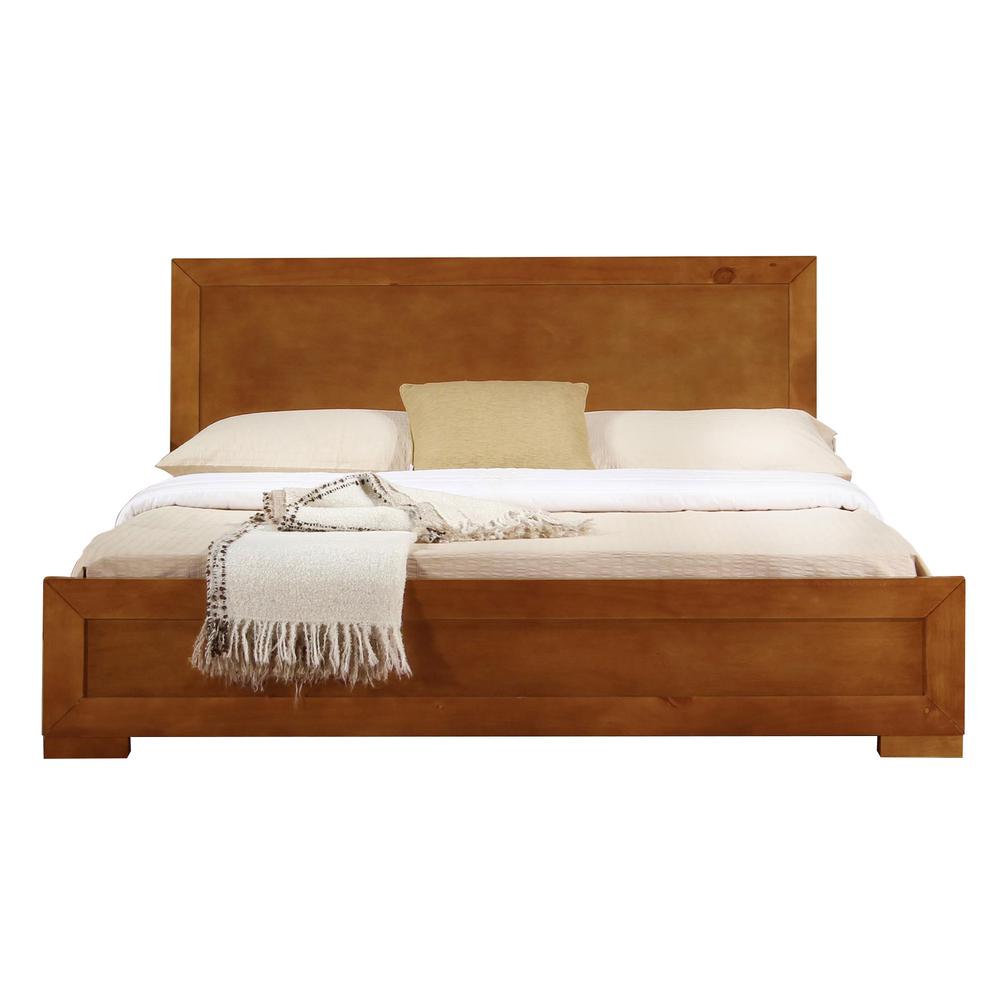 Trent Wooden Platform Bed in Oak, Queen/ Oak. Picture 1