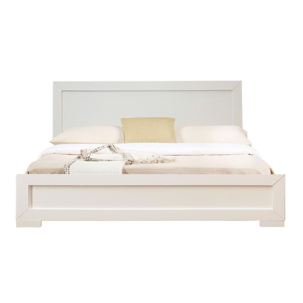 Trent Wooden Platform Bed in White, Queen/ White. Picture 1