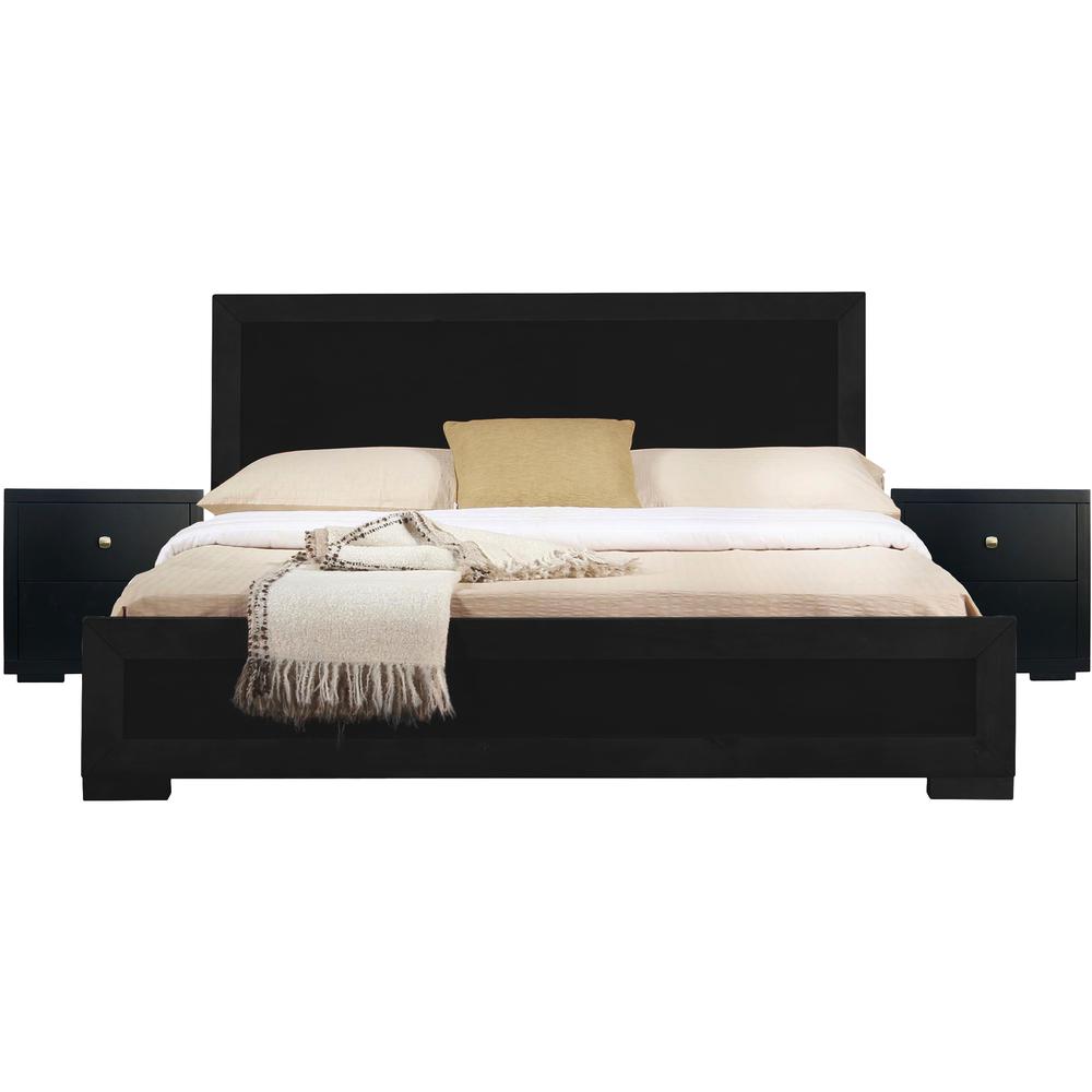 Trent Wooden Platform Bed in Black, Queen with 2 Nightstands. Picture 1