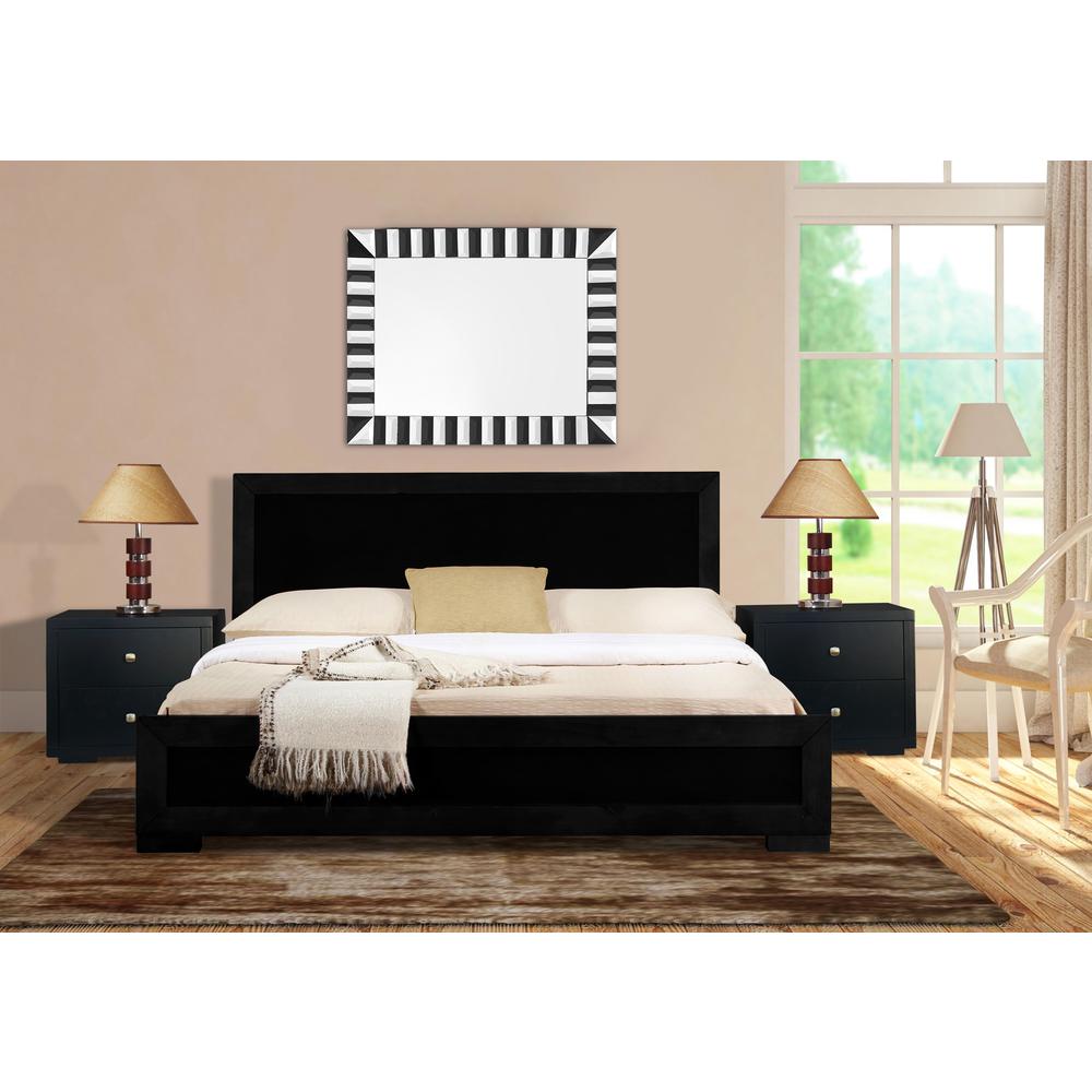 Trent Wooden Platform Bed in Black, King with 2 Nightstands. Picture 5