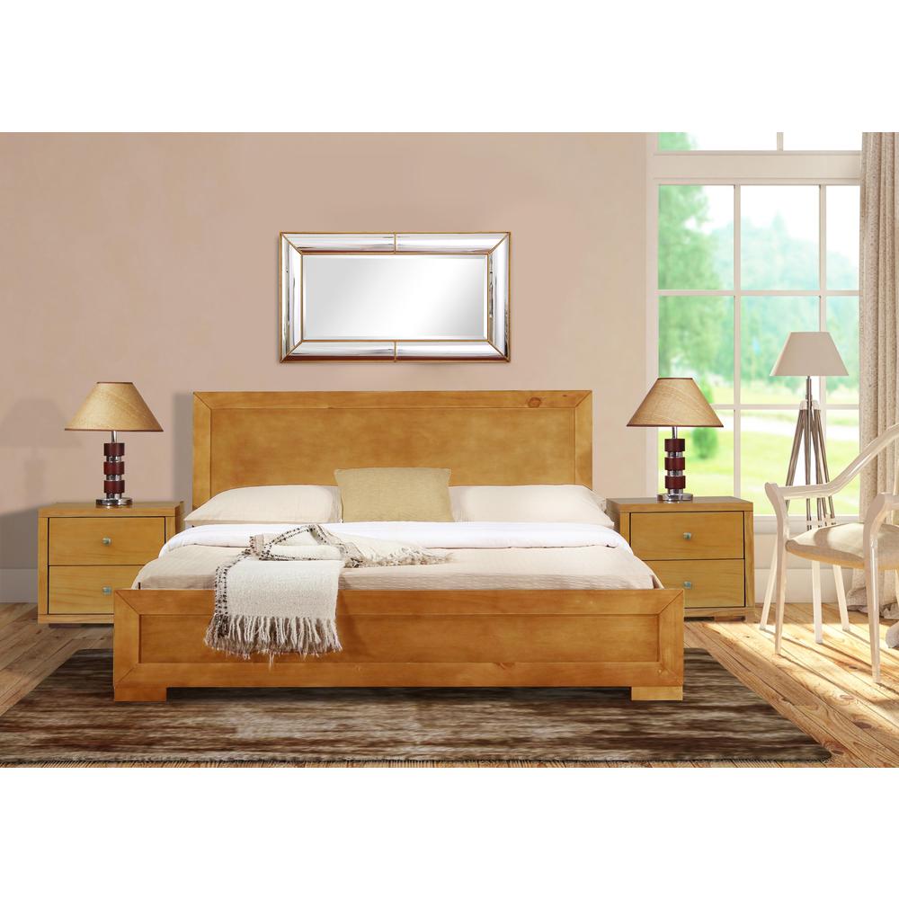 Trent Wooden Platform Bed in Oak, King with 2 Nightstands. Picture 5