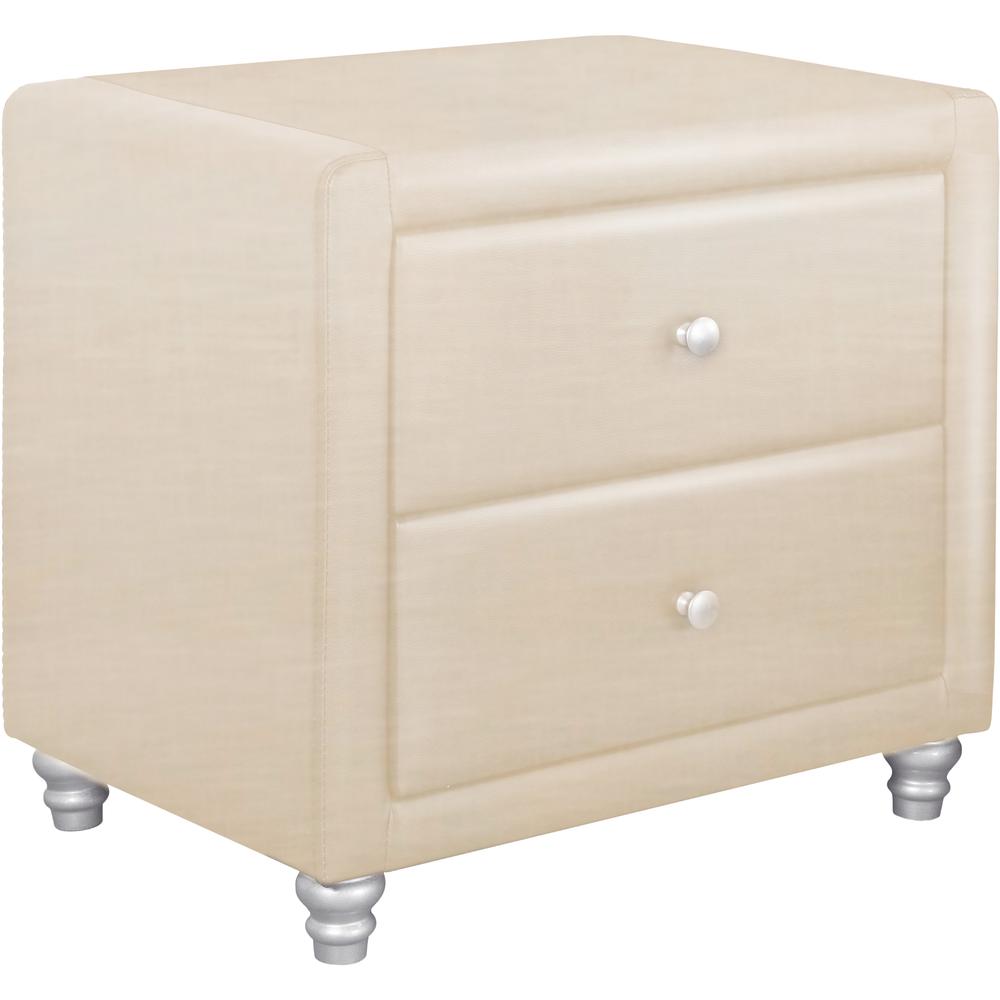 Upholstered 2 Drawer Nightstand, Beige/ Beige. Picture 1