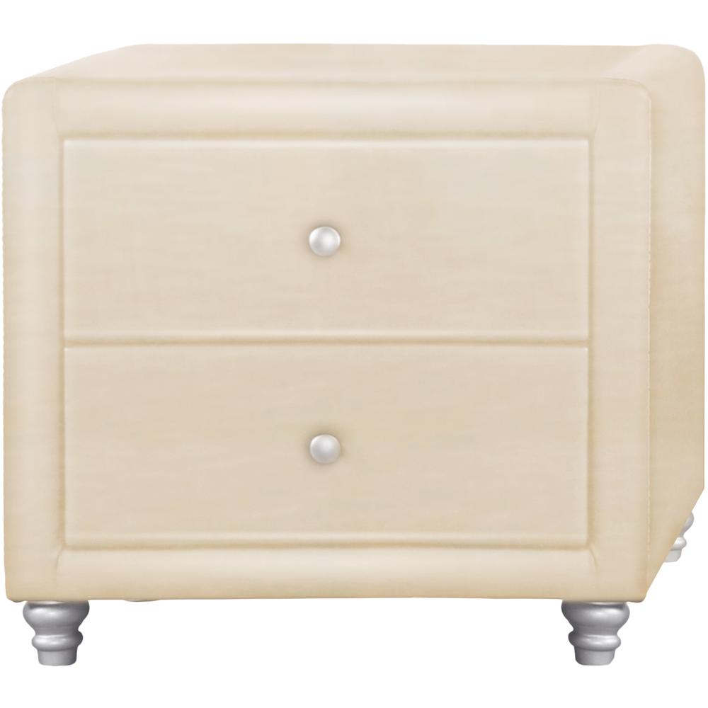 Upholstered 2 Drawer Nightstand, Beige/ Beige. Picture 2