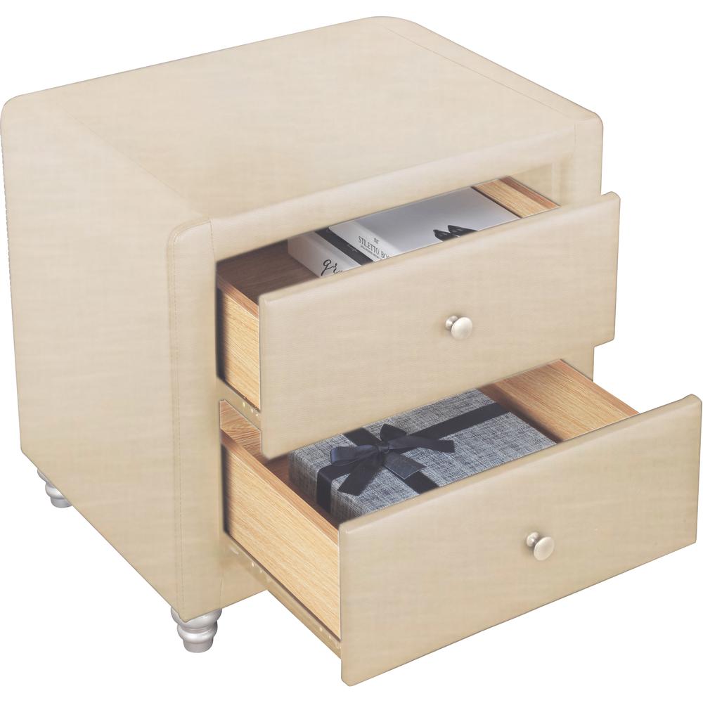 Upholstered 2 Drawer Nightstand, Beige/ Beige. Picture 3