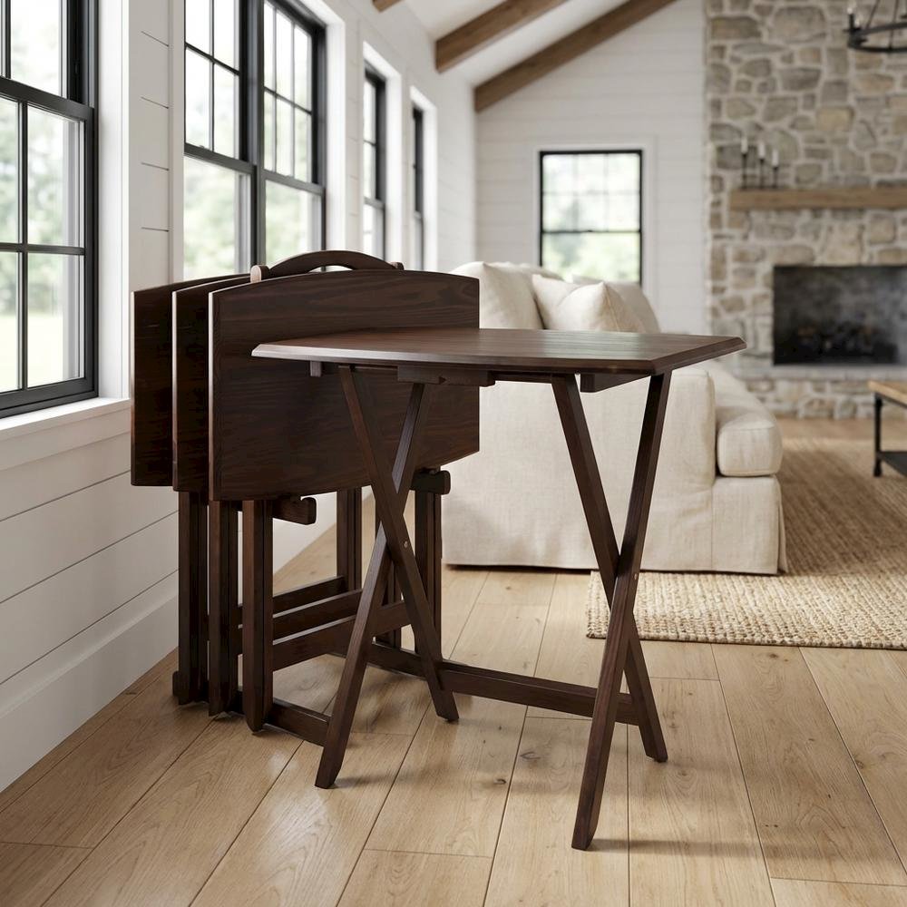 TV Table Set in Walnut Finish with Durable Material and Elegant Design. Picture 2