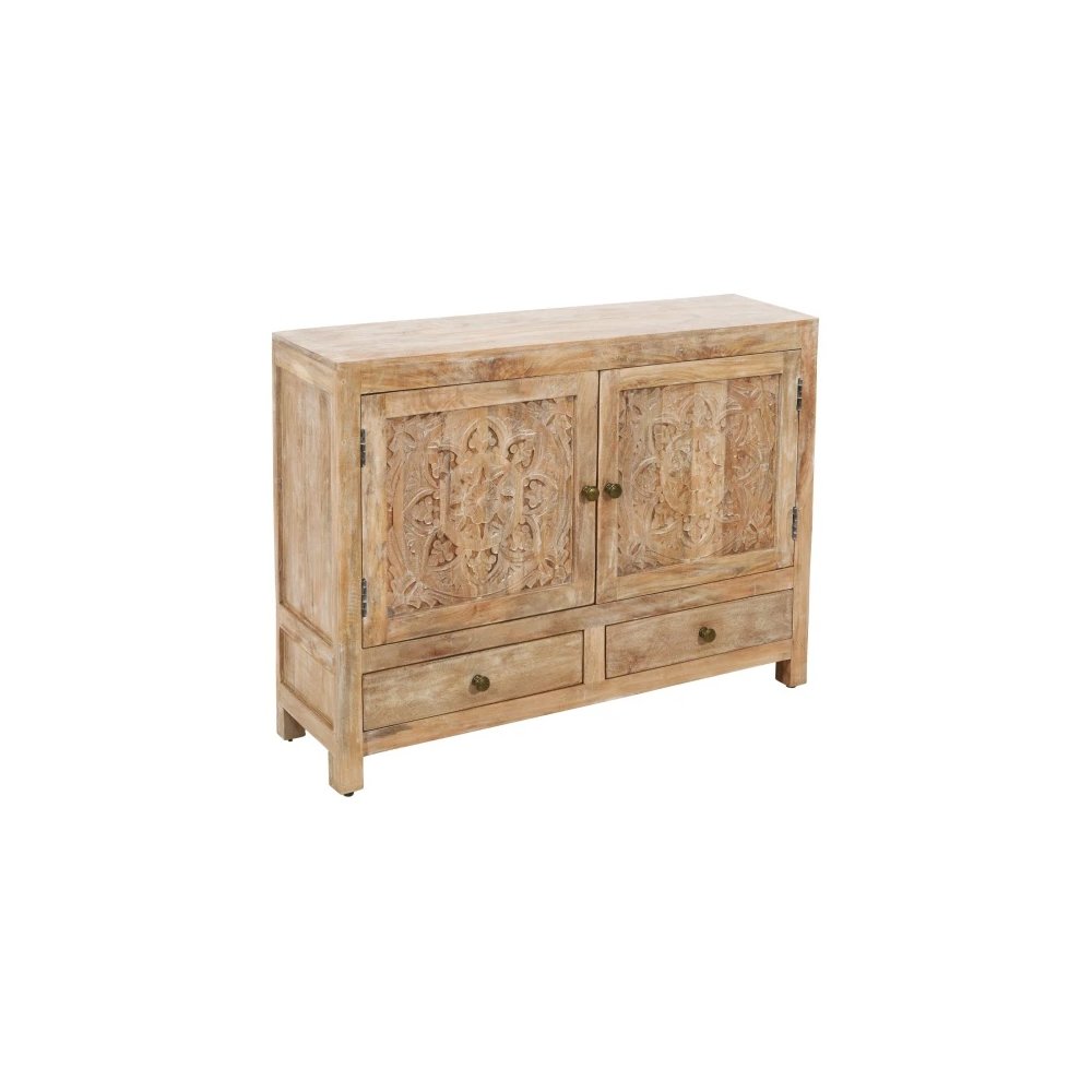 Weatherly 2 Handcarved Doors 2 Drawers Accent Cabinet in Natural. Picture 1