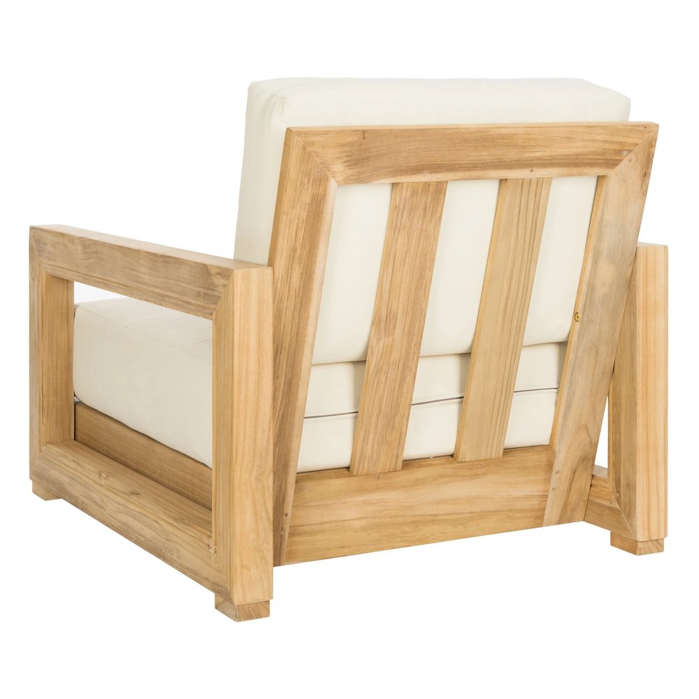 Couture Montford Modern Brazilian Teak Wood Solid Armchair, Natural Teak/Beige. Picture 7
