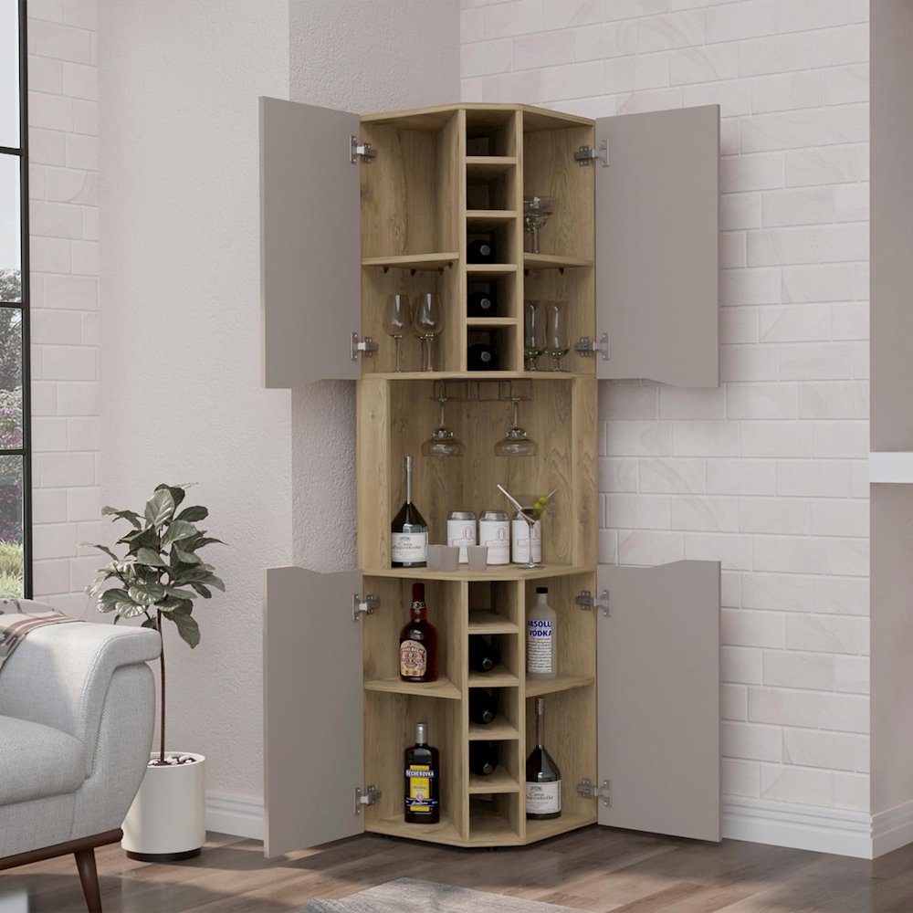 Obregon Corner Bar Cabinet Macadamia / Taupe MDF. Picture 3