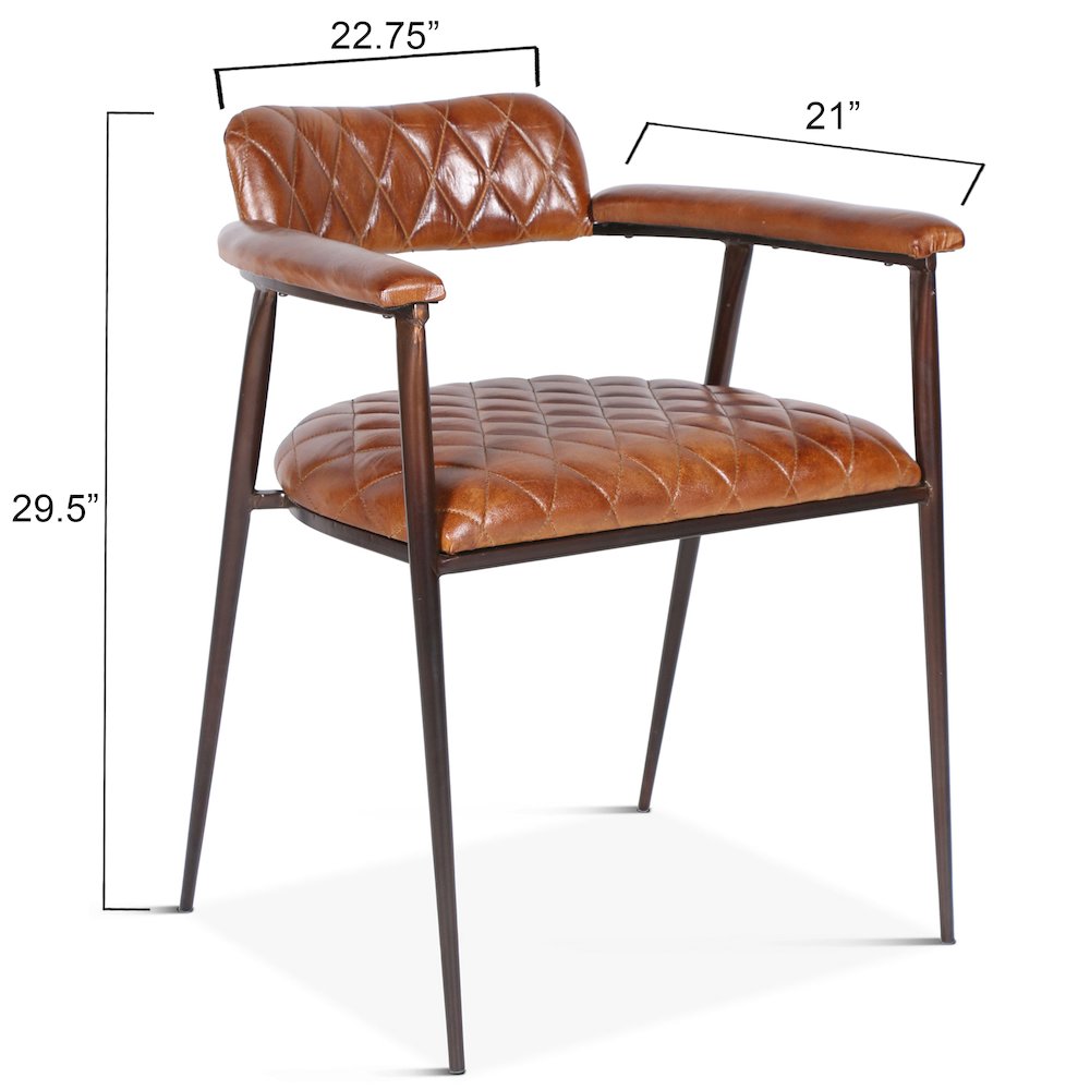 Hudson Armchair in Quilted Leather and Iron. Picture 2