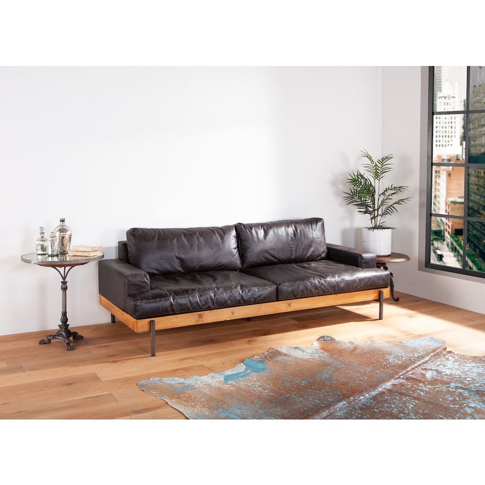 Chiavari Distressed Antique Ebony Leather Sofa. Picture 7