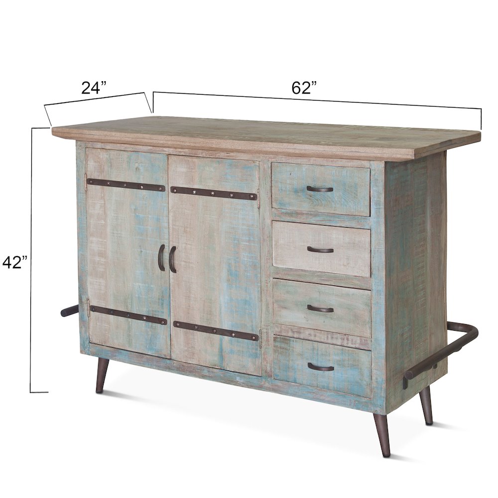 Cordoba Bar in Reclaimed Wood with Vintage Teal Finish. Picture 3