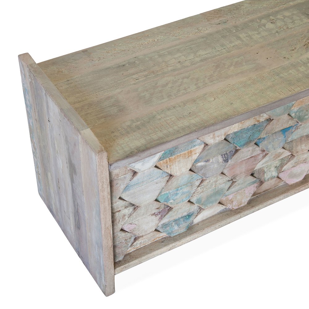 Cordoba Storage Bench in Reclaimed Wood with Vintage Teal Finish. Picture 3