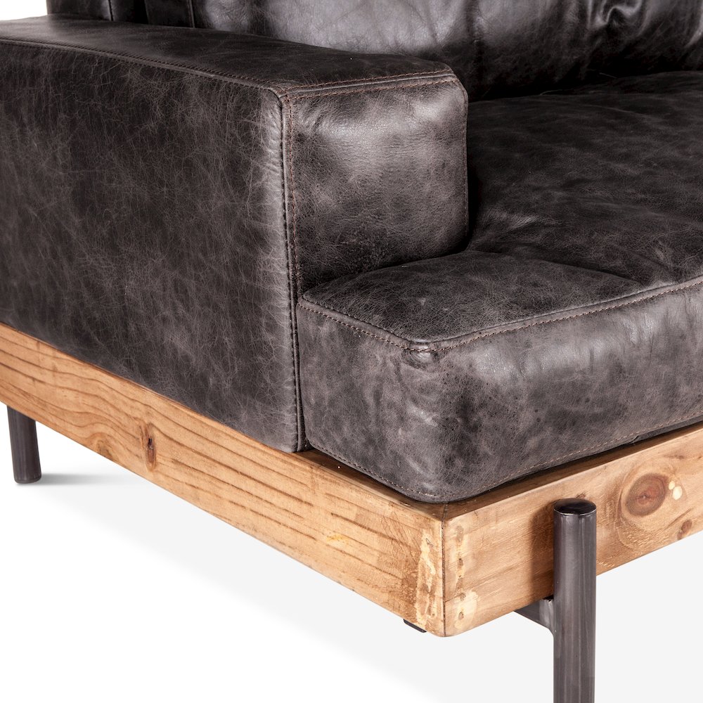 Chiavari Distressed Antique Ebony Leather Sofa. Picture 2