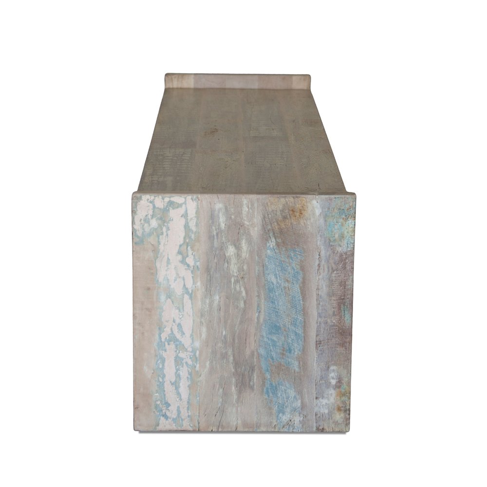 Cordoba Storage Bench in Reclaimed Wood with Vintage Teal Finish. Picture 5