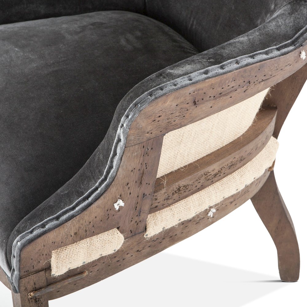 Charles Gray Velvet Armchair With Exposed Frame And Solid Wood Legs. Picture 4
