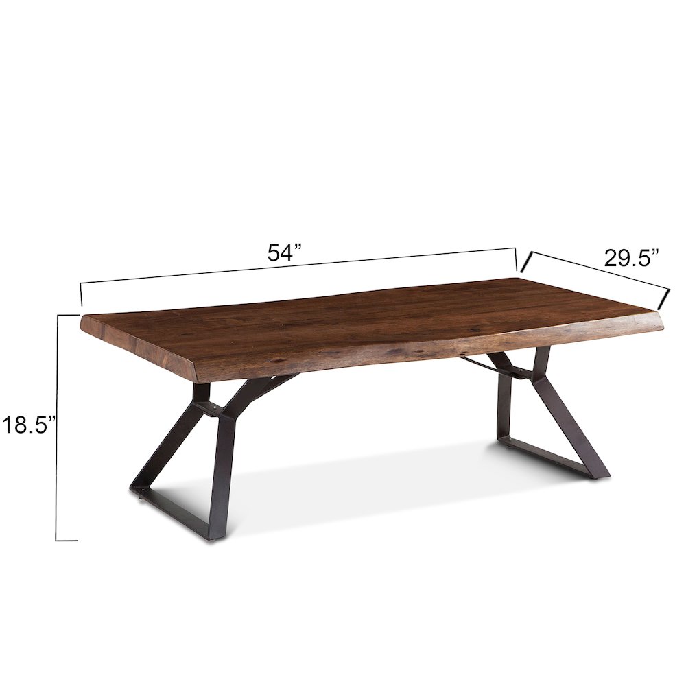 Nottingham 54-Inch Acacia Wood Live Edge Coffee Table in Walnut Finish. Picture 2