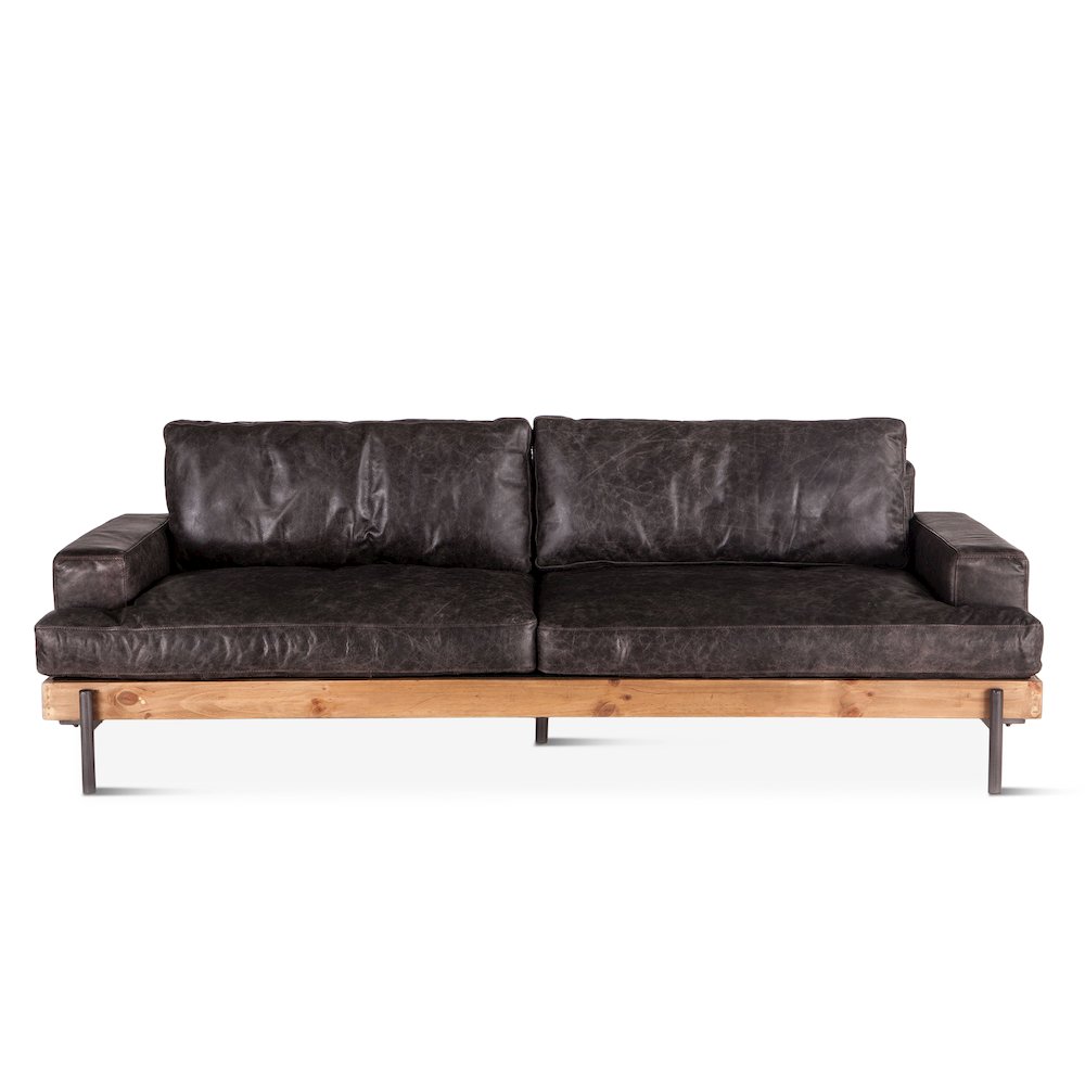 Chiavari Distressed Antique Ebony Leather Sofa. Picture 1