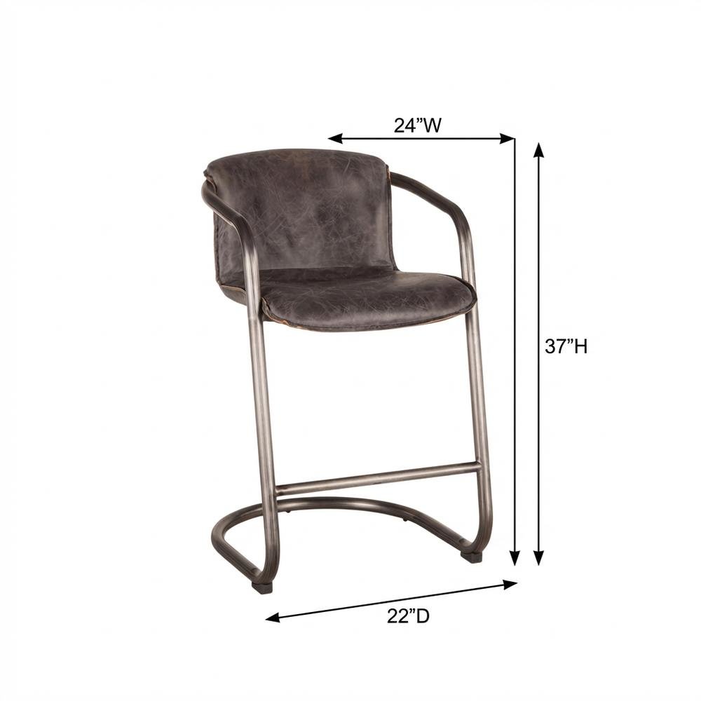 Leather Upholstered Counter Stool with Footrest,Bar Chairs, Brushed Nicel. Picture 4