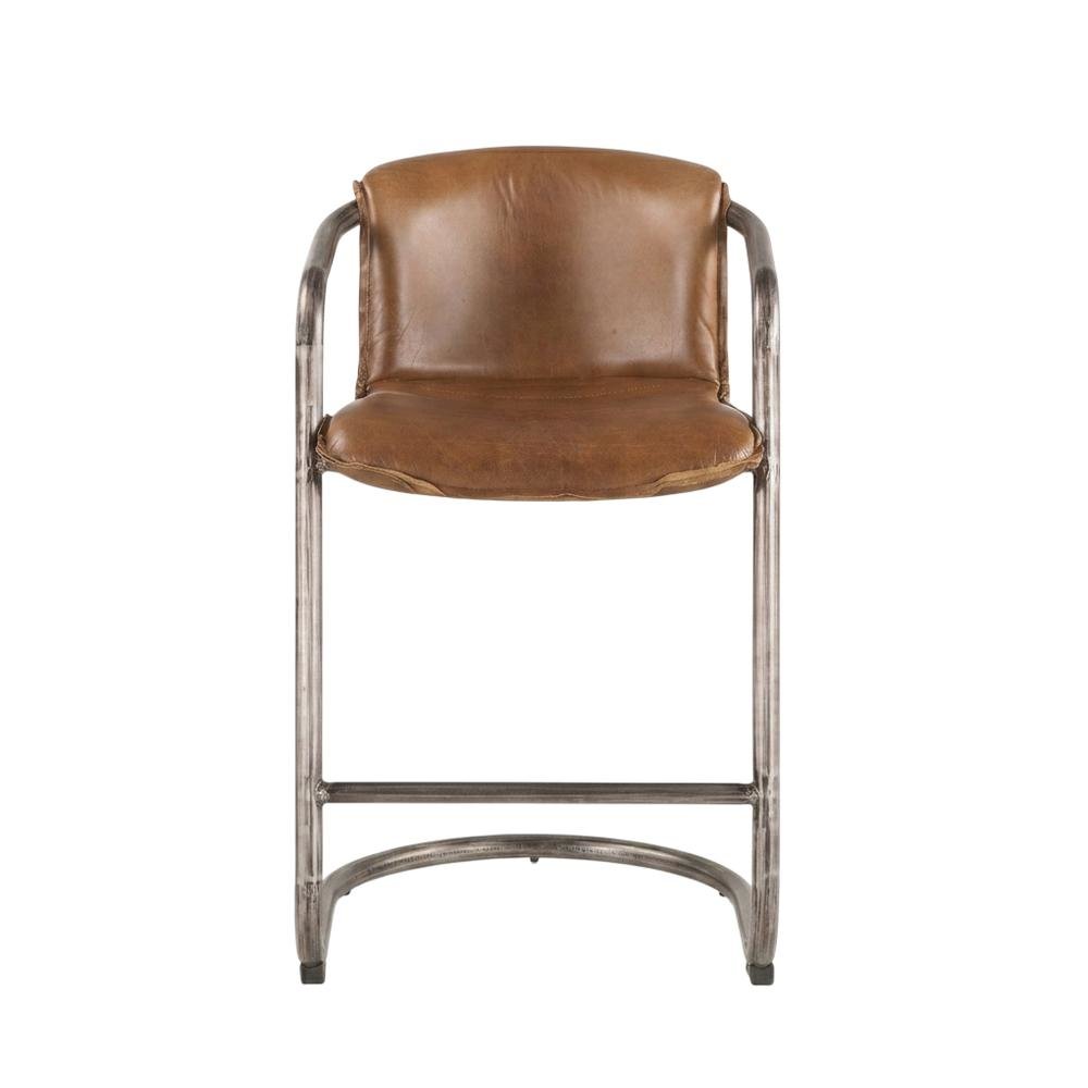 Leather Upholstered Counter Stool with Footrest, Bar Chair, Brushed Nickel. Picture 1