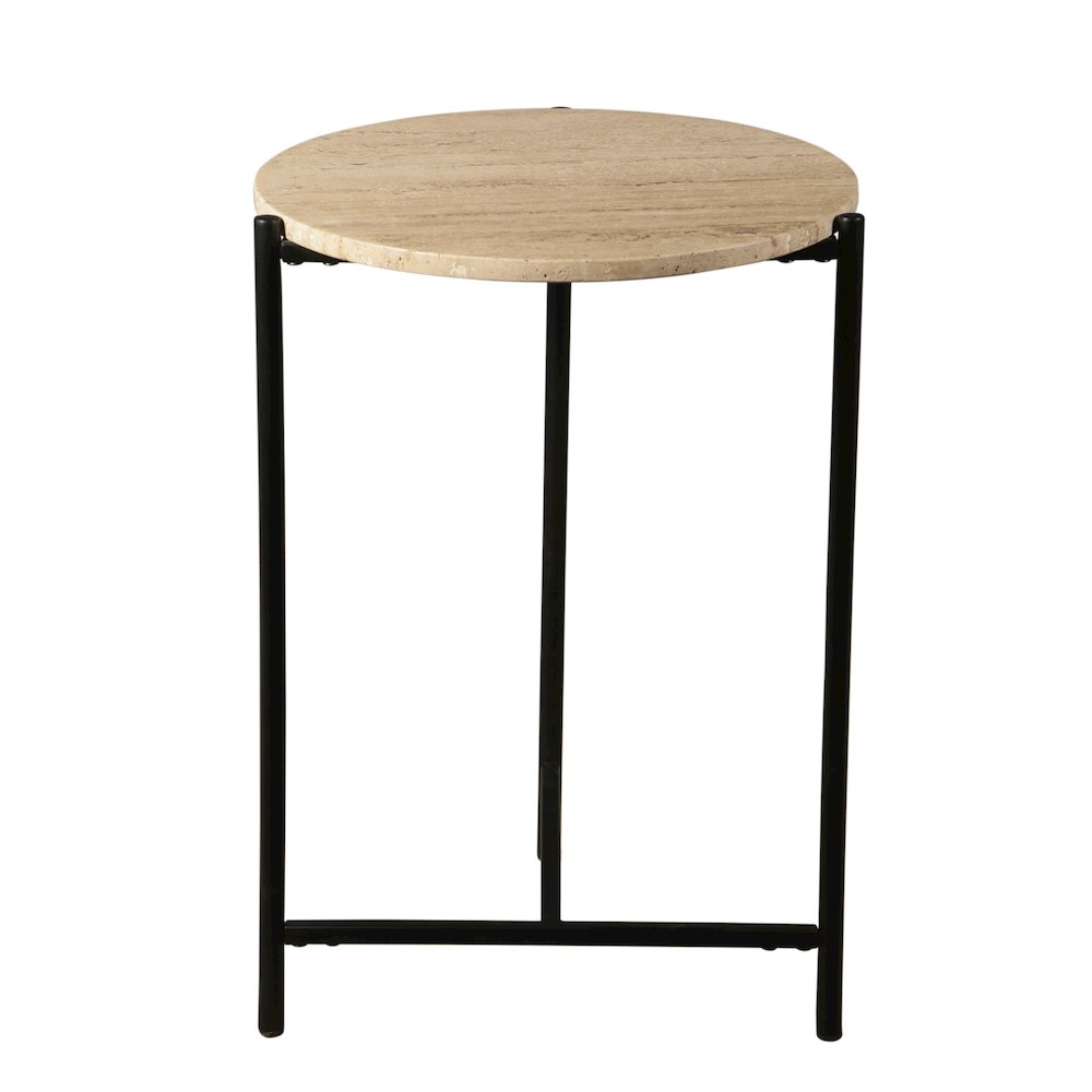Charleston 18" Side Table in Travertine Stone and Iron. Picture 1