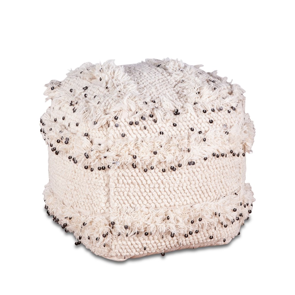 Algiers Square Ottoman in Sequined Cream Fabric. Picture 5