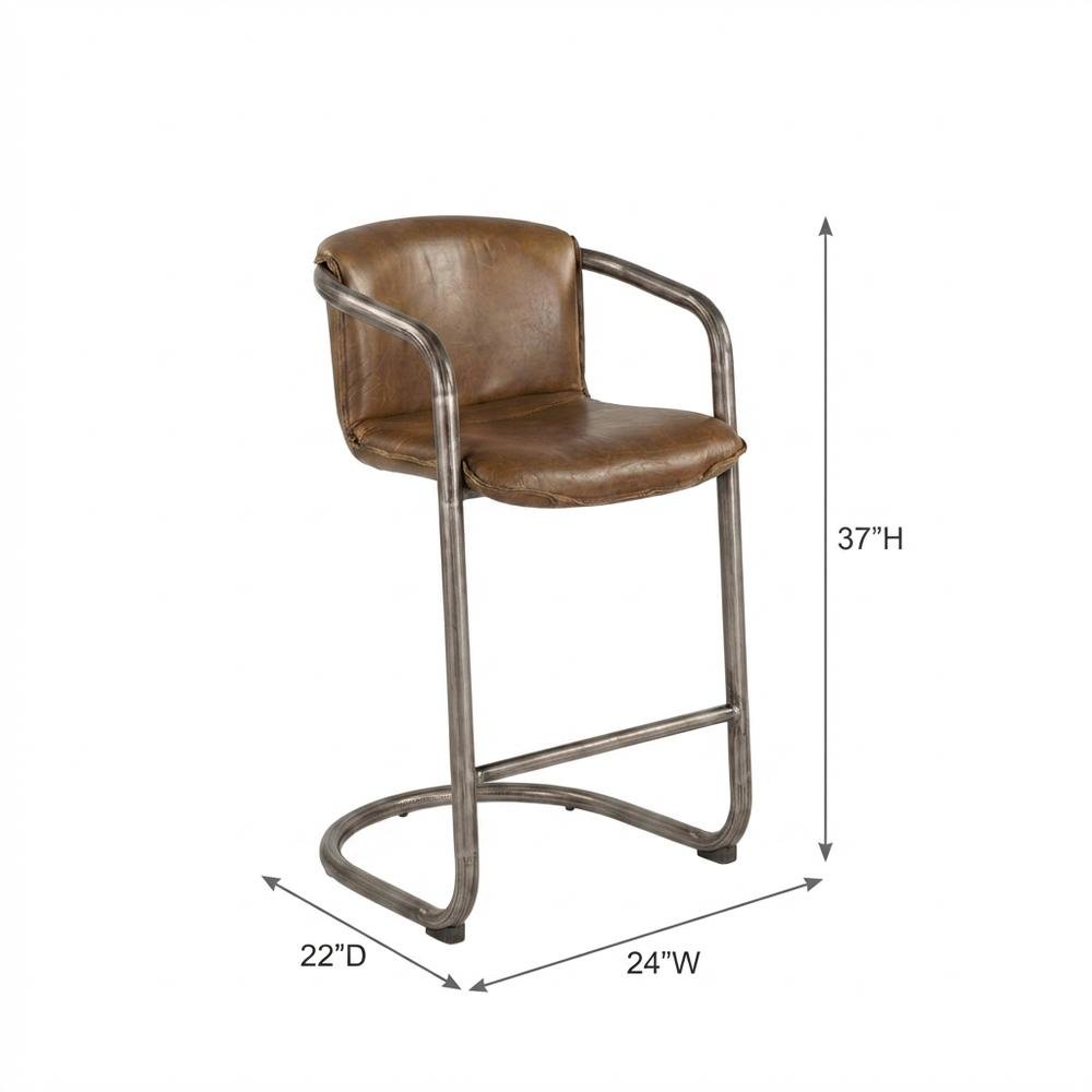 Leather Upholstered Counter Stool with Footrest, Bar Chair, Brushed Nickel. Picture 4