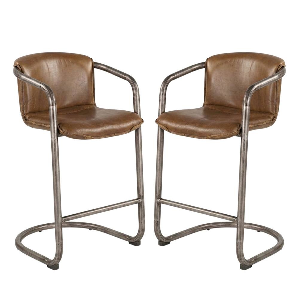 Leather Upholstered Counter Stool with Footrest, Bar Chair, Brushed Nickel. Picture 5
