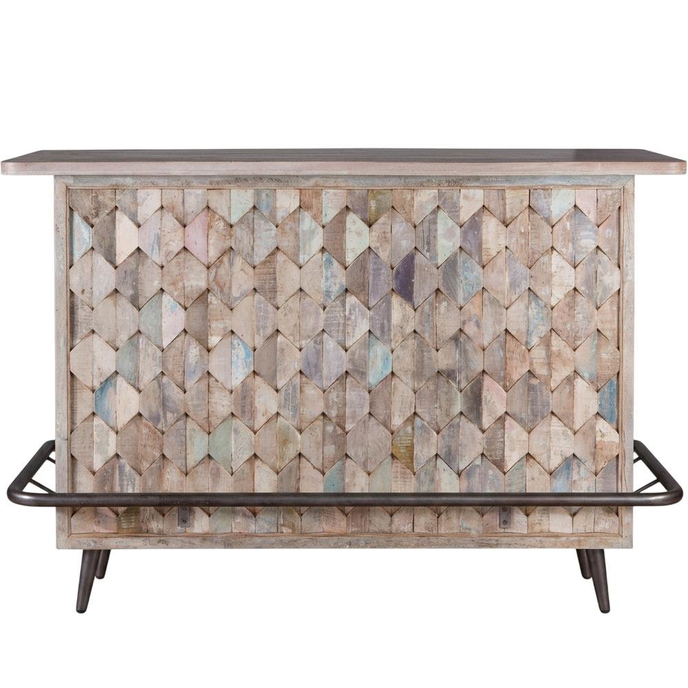 Reclaimed Wood Home Bar Cabinet with Drawers, Vintage Teal. Picture 1