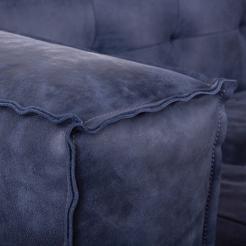 Portia Antique Blue Italian Leather Sofa. Picture 2