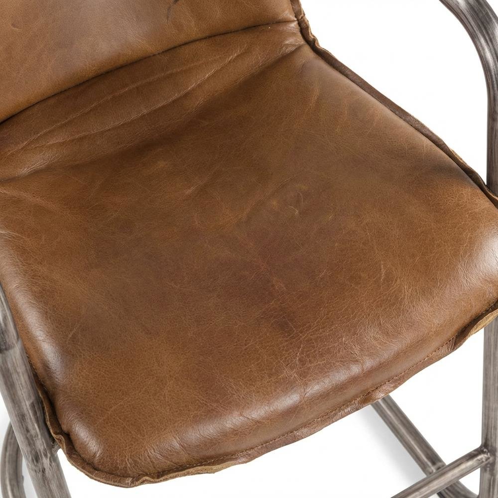 Leather Upholstered Counter Stool with Footrest, Bar Chair, Brushed Nickel. Picture 6