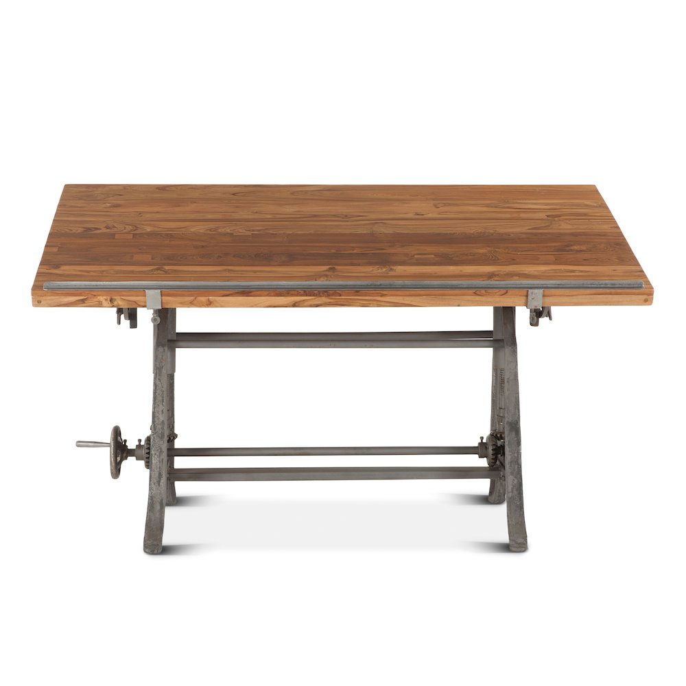 Artezia 62-Inch Reclaimed Teak Wood Drafting Desk with Adjustable Crank. Picture 9