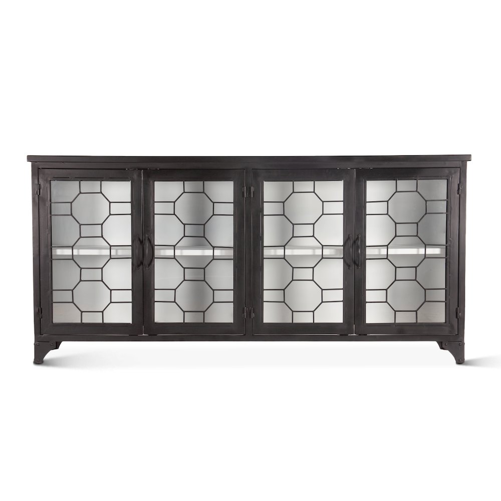 Neapolitan 80" Iron and Glass Sideboard Matte Black. Picture 1