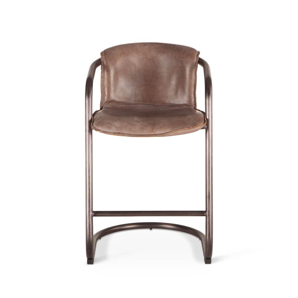 Chiavari Distressed Jet Brown Leather Counter Chairs - Set Of 2. Picture 7