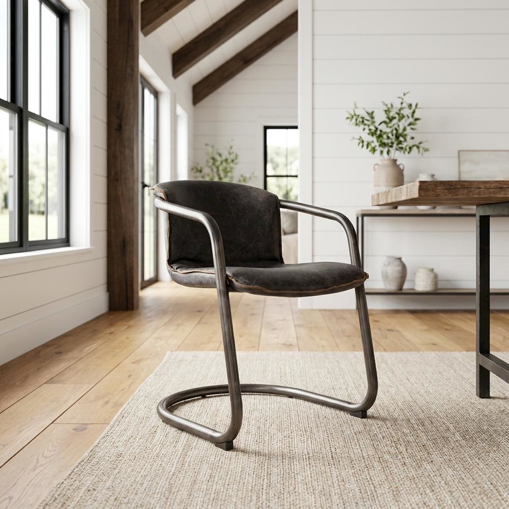Leather Upholstered Dining Chair, Distressed Accent Chair for Dining Room,Black. Picture 2